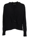Kangra Cashmere Wrap-style Black Cardigan With Button Closure And Ribbed Cuffs In Black