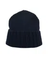 Kangra Cashmere Black Cashmere Beanie With Ribbed Edge In Blue