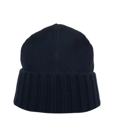 Kangra Cashmere Black Cashmere Beanie With Ribbed Edge In Blue