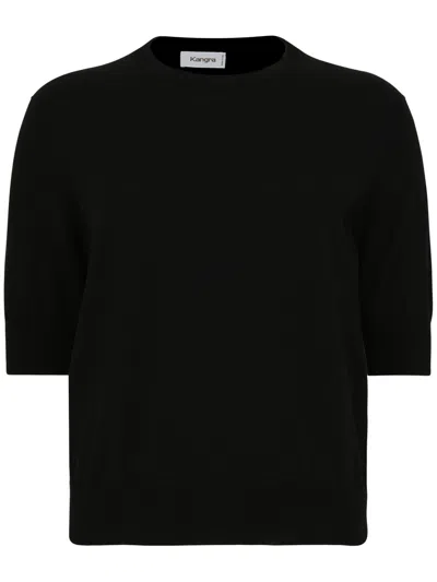 Kangra Cashmere Black Crewneck Solid T-shirt