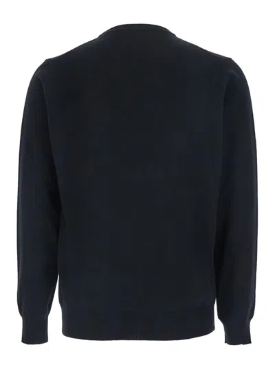 Kangra Cashmere Black Crewneck Sweater With Ribbed Trims In Cashmere Man In Blue