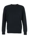 Kangra Cashmere Black Crewneck Sweater With Ribbed Trims In Wool Man In Black