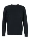 Kangra Cashmere Black Crewneck Sweater With Ribbed Trims In Wool Man In Black