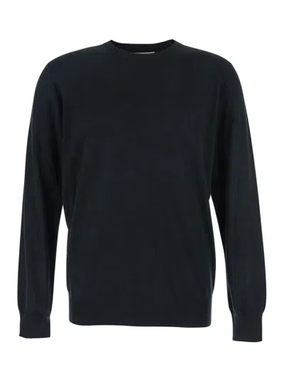 KANGRA CASHMERE BLACK CREWNECK SWEATER WITH RIBBED TRIMS IN WOOL MAN