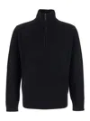 Kangra Cashmere Black Sweater With High Neck And Half Zip Closure On The Front In Wool Man In Black