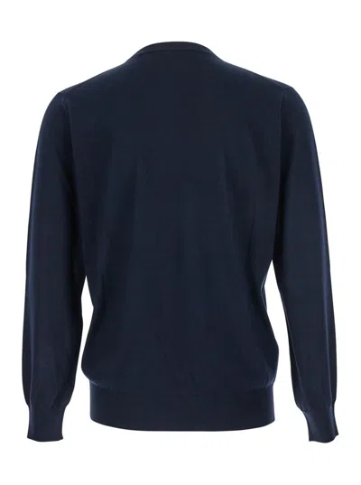 KANGRA CASHMERE BLUE CREWNECK SWEATER WITH RIBBED TRIMS IN WOOL MAN