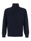 Kangra Cashmere Blue Sweater With High Neck And Half Zip Closure On The Front In Wool Man In Blue