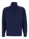 Kangra Cashmere Blue Turtleneck Sweater With Ribbed Trims In Wool Man In Blue