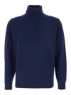 Kangra Cashmere Blue Turtleneck Sweater With Ribbed Trims In Wool Man In Blue