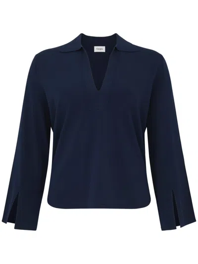 KANGRA CASHMERE BLUE V-NECK BLOUSE