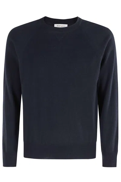 Kangra Cashmere Blue Wool Long Sleeve Crew Neck Sweater In Multi