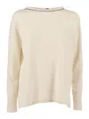Kangra Cashmere Boat Neck Sweater With Trimmings Insert In Neutral