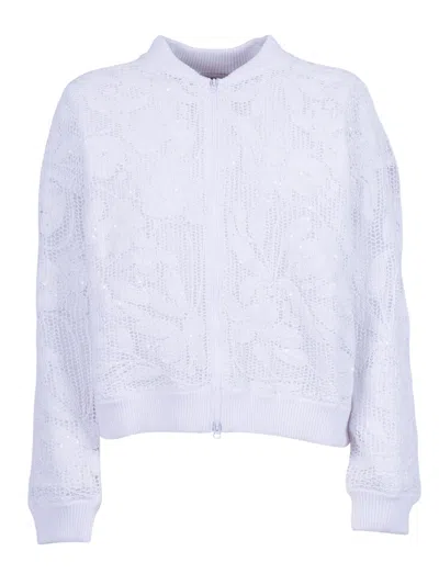 Kangra Cashmere Bomber Cornely Con Fodera E Paillettes In White