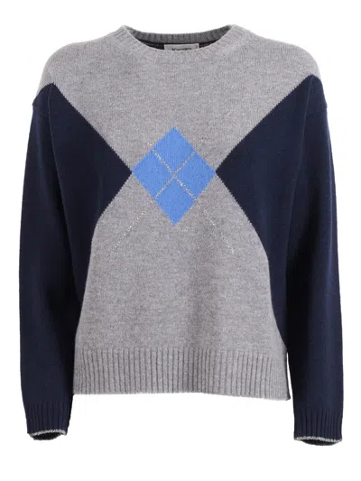 Kangra Cashmere Boxy Knit Sweater With Geometric Intarsia And Lurex Detailing In Multi