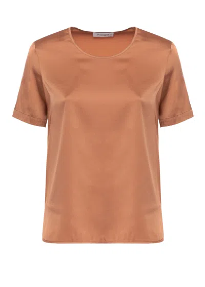 Kangra Cashmere Bronze Silk Round Neck Top In Red