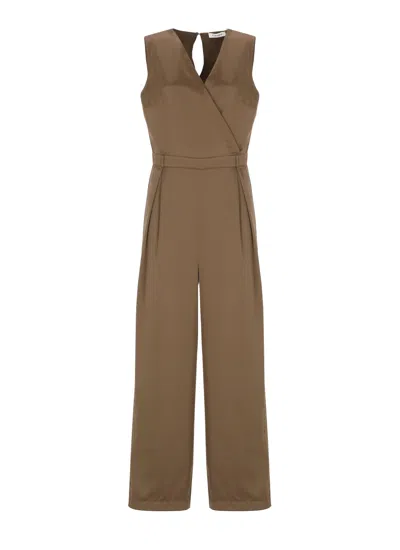 Kangra Cashmere Brown Cashmere Jumpsuit With Tailored Fit And V-neckline