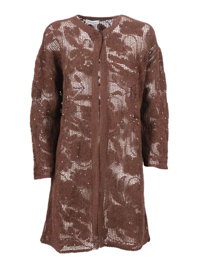 Kangra Cashmere Brown Open Knit Sequined Jacket