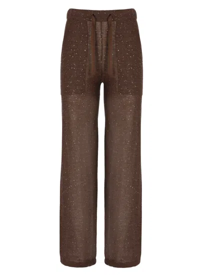 Kangra Cashmere Brown Viscose Sequined Drawstring Straight-leg Pants