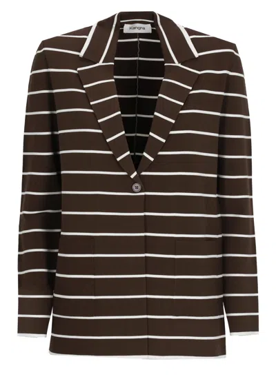 Kangra Cashmere Brown Viscose Striped Pinstripe Blazer In Multi