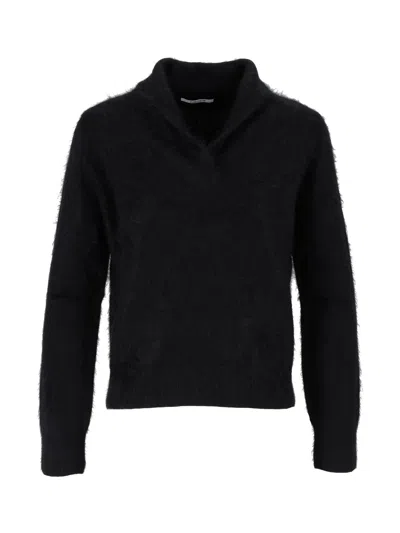 Kangra Cashmere Brushed Cashmere Sha Wl Collar Top In Black