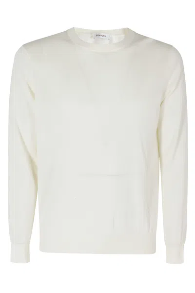 Kangra Cashmere Butter Single Thread Ribbed Trim Cotton Sweater In White
