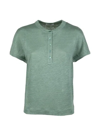 Kangra Cashmere Button Short-sleeve T-shirt In Green