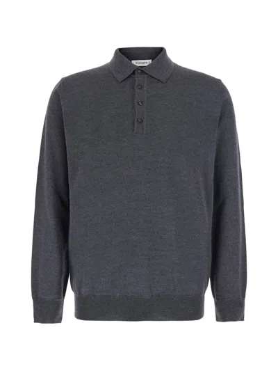 Kangra Cashmere Button-down Long-sleeve Polo Shirt In Gray