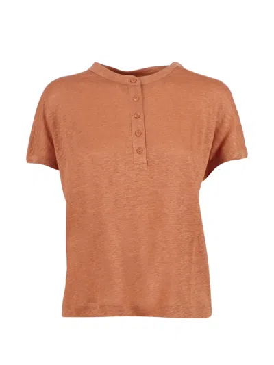 Kangra Cashmere Button-fastening Linen T-shirt In Brown