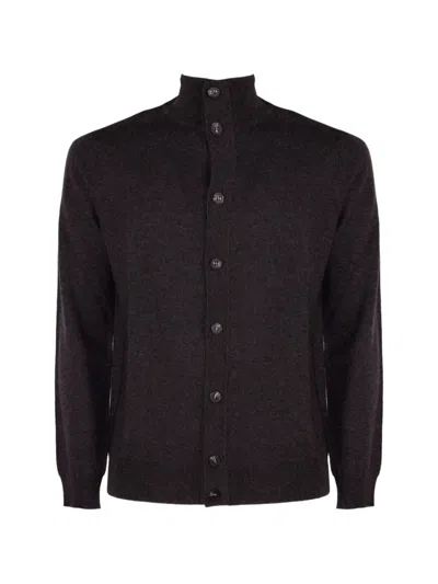 Kangra Cashmere Button-up High-neck Sweater In Gray