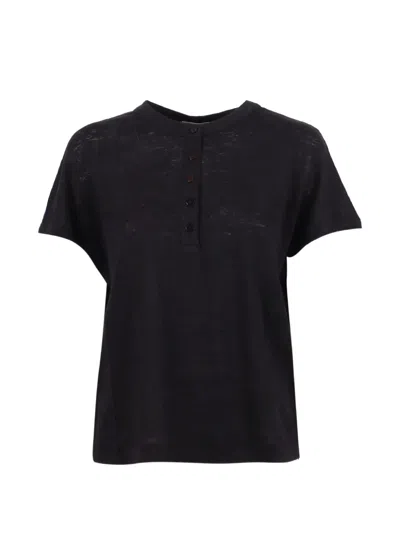 Kangra Cashmere Button-up Linen T-shirt In Black