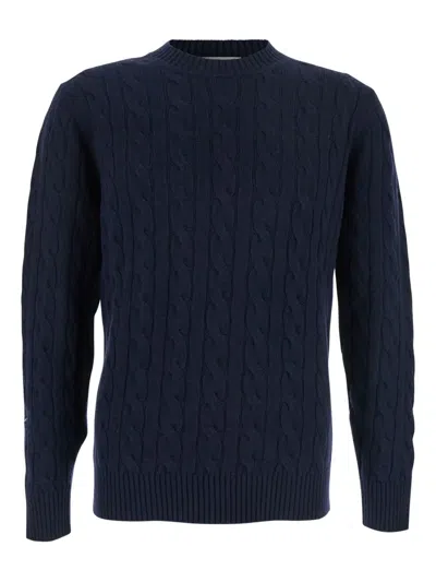 Kangra Cashmere Cable-knit Crew-neck Sweater In Blue