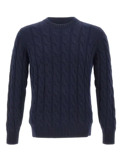 Kangra Cashmere Cable Knit Crew-neck Sweater In Blue