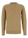 Kangra Cashmere Cable-knit Crew-neck Sweater In Brown