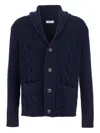 Kangra Cashmere Cardigan Bottoni Con Trecce Finezza 3gg In Blue