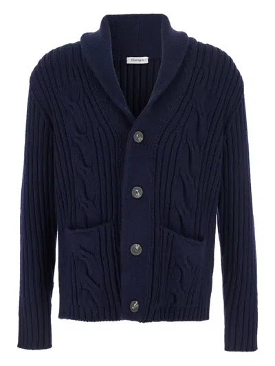 KANGRA CASHMERE CABLE-KNIT SHAWL-COLLAR CARDIGAN