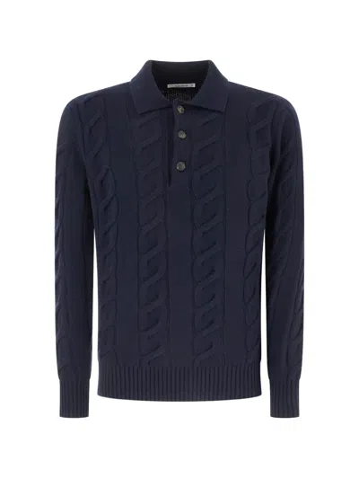 Kangra Cashmere Cable-knit Cashmere Polo Sweater In Blue