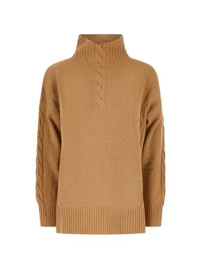 Kangra Cashmere Cable-knit High-neck Sweater In Brown