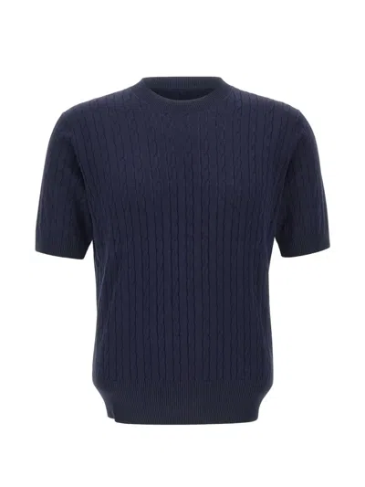 Kangra Cashmere Cable-knit Short-sleeve T-shirt In Blue