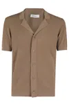 Kangra Cashmere Kangra Short-sleeved Shirt With Arabesque Textured Fabric And Notched Collar In Fango