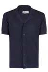 Kangra Cashmere Kangra Short-sleeved Shirt With Arabesque Pattern And Classic Collar In Navy