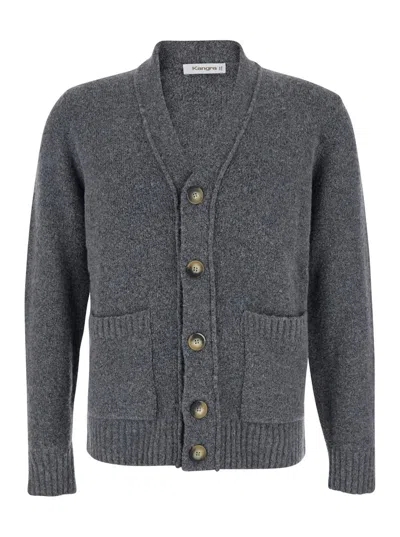 Kangra Cashmere Cardigan Bottoni Con Tasche F. 5gg In Gray