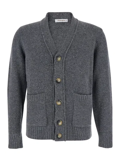 KANGRA CASHMERE GREY V-NECK CARDIGAN WITH FRONT POCKETS IN WOOL MAN
