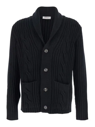Kangra Cashmere Cardigan Bottoni Con Trecce Finezza 3gg In Black