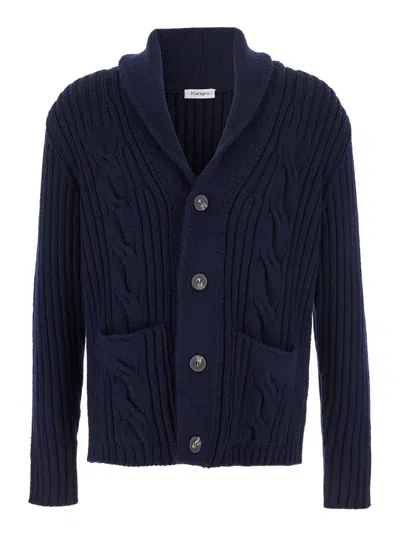 Kangra Cashmere Cardigan Bottoni Con Trecce Finezza 3gg In Blue