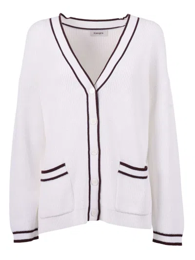 Kangra Cashmere Cardigan Pannocchia Bordi A Contrasto In White