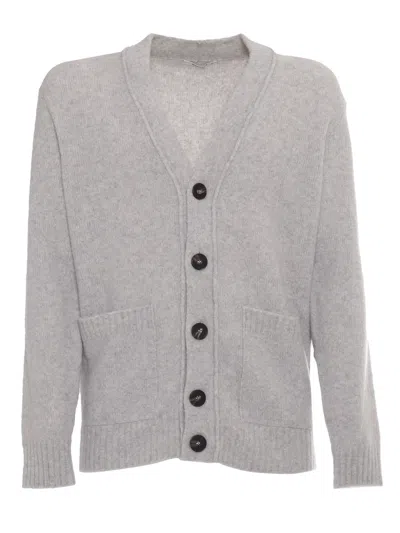 Kangra Cashmere Cardigan Rasato Calato Con Tasche In Gray