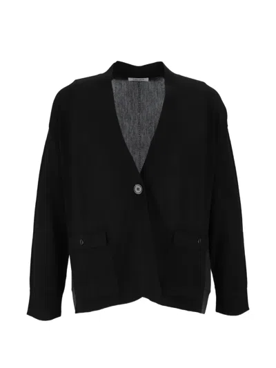 Kangra Cashmere Rounded Color Block Flap Pocket Jacket In Black