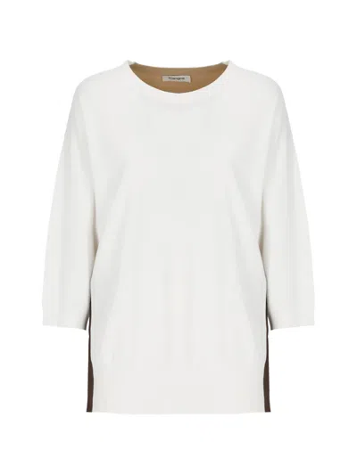 Kangra Cashmere Colour-block Three-quarter-sleeve Jumper In White