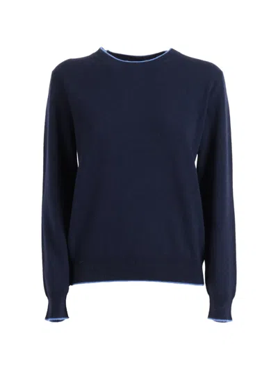 Kangra Cashmere Crew Neck With Contrasting Edges In Blue