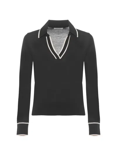 Kangra Cashmere Contrasting-trim Polo Top In Black